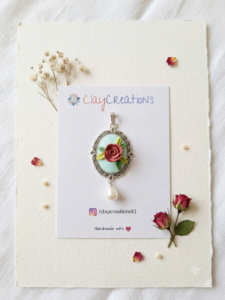 Red Rose Pendant with Pearl Drop