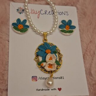 Daisy meadow pendant and earring set in soft yellow hand-painted polymer clay