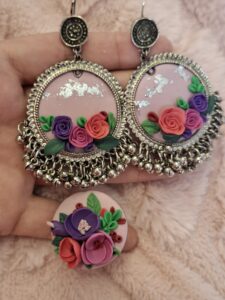 Floral jhumkay with ring