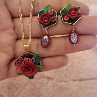 Flowers and beads earrings, hand-shaped polymer clay flowers with beaded accents