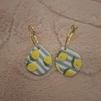 Lemon hoop earrings in citrus yellow hand-painted polymer clay