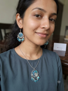 Midnight blue with hanging earrings
