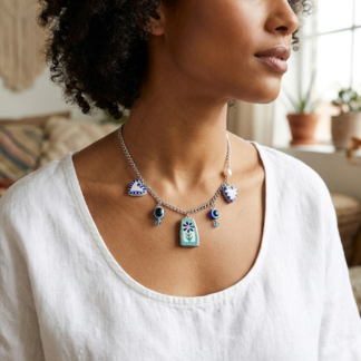 Wildflower meadow necklace with hand-shaped polymer clay flowers on a chain
