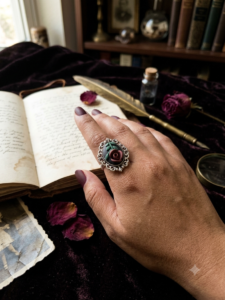 Maroon Rose on Black Ring