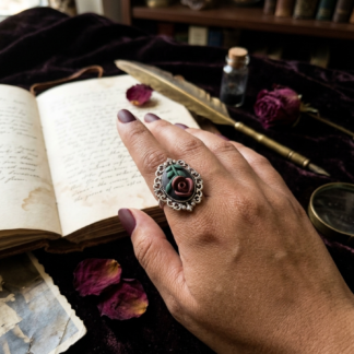 Maroon Rose on Black Ring