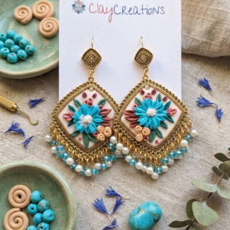 Exquisite Handmade Blue Artisan Polymer Clay Jhumkas