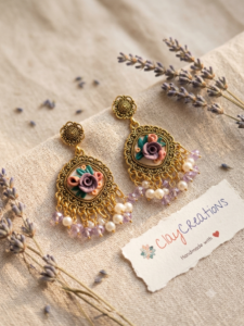 Mini Purple Rose Polymer Clay Jhumkas
