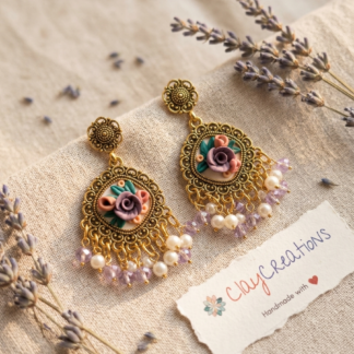 Mini Purple Rose Polymer Clay Jhumkas