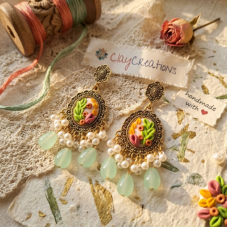 Handcrafted Mint Green Polymer Clay Jhumkas