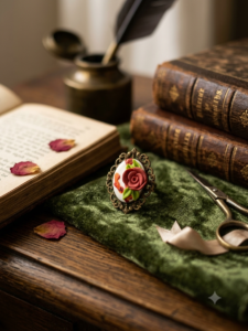 Handmade Cameo Rose Ring - Vintage Bronze Filigree