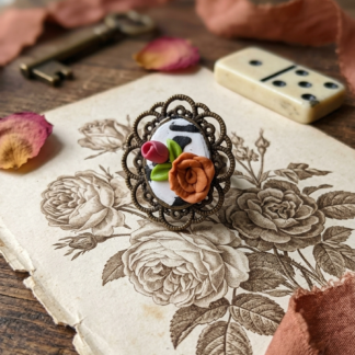Orange Rose & Pink Tulip in Vintage Bronze Filigree