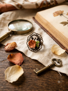 Handmade 3D Terracotta Rose Cameo Ring - Vintage Bronze Filigree