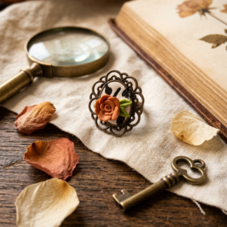 Handmade 3D Terracotta Rose Cameo Ring - Vintage Bronze Filigree