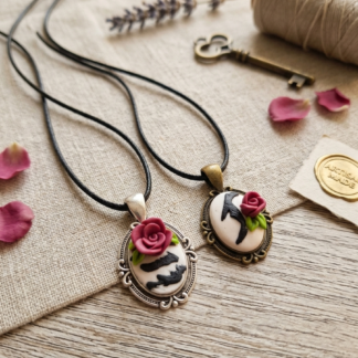 Handmade 3D Rose Cameo Pendant Necklace - Vintage Silver or Bronze