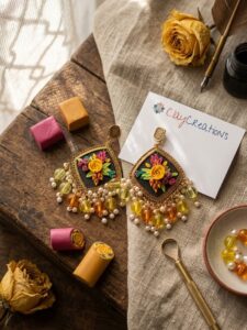Handcrafted Black Floral Clay Jhumkas with Pearl Danglers | ClayCreations