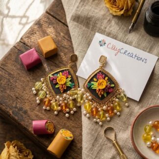 Handcrafted Black Floral Clay Jhumkas with Pearl Danglers | ClayCreations
