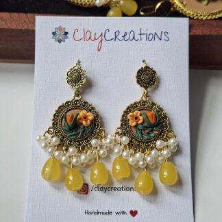 Mini Floral Jhumkas in Mustard