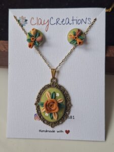 3D Floral Pendant in sage green