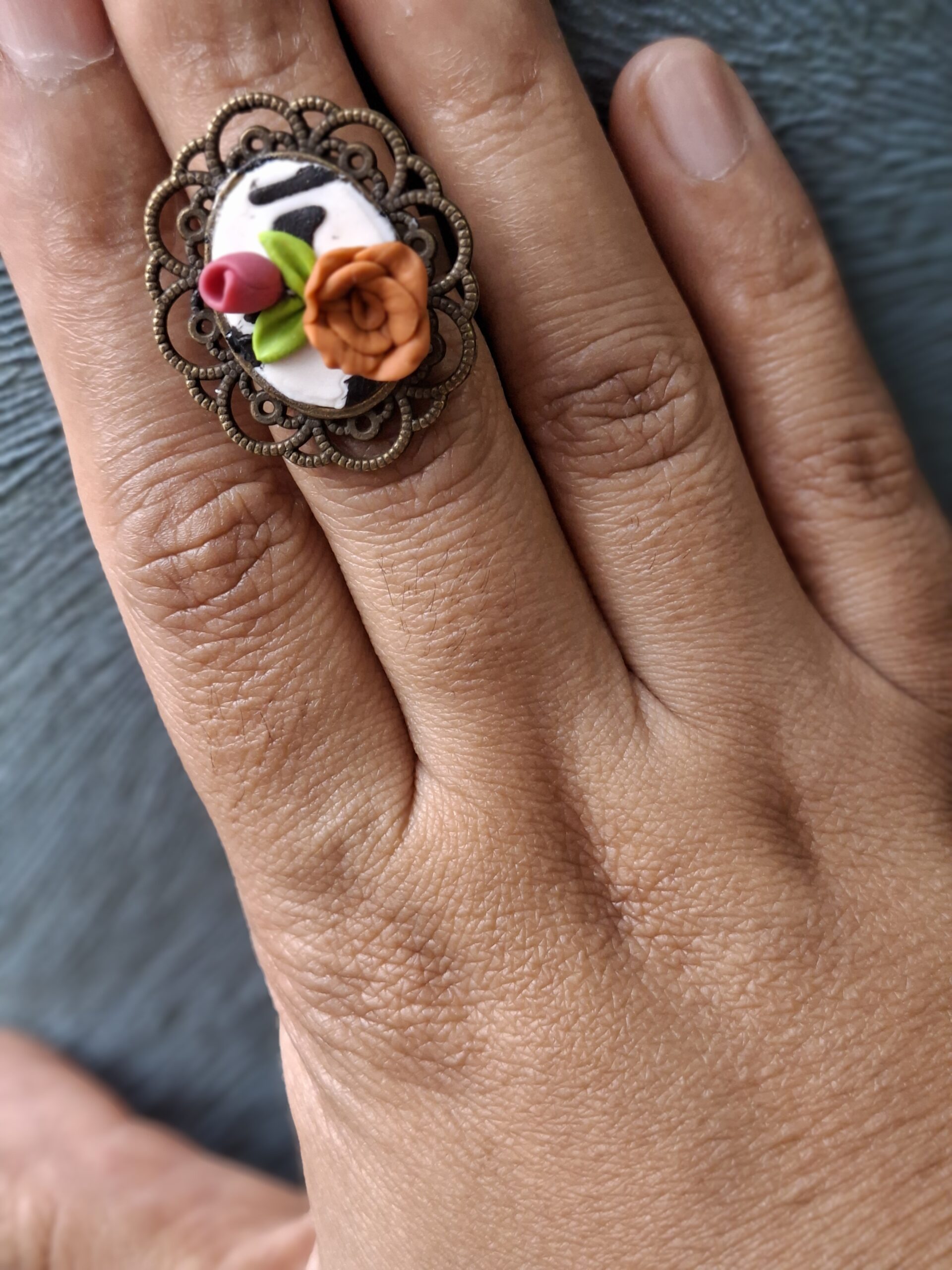 Orange Rose & Pink Tulip in Vintage Bronze Filigree - Image 2