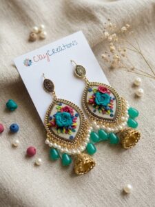 Handmade Polymer Clay Floral Jhumkas – 3D Sculpted Rose Earrings | Clay Creations