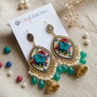 Handmade Polymer Clay Floral Jhumkas – 3D Sculpted Rose Earrings | Clay Creations